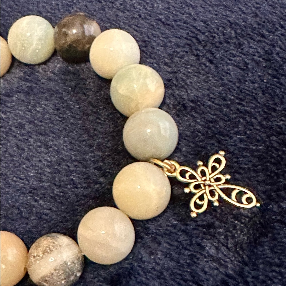 Matte Beaded Stretch Bracelet with Gold-Tone Charms - Picture 6 of 7
